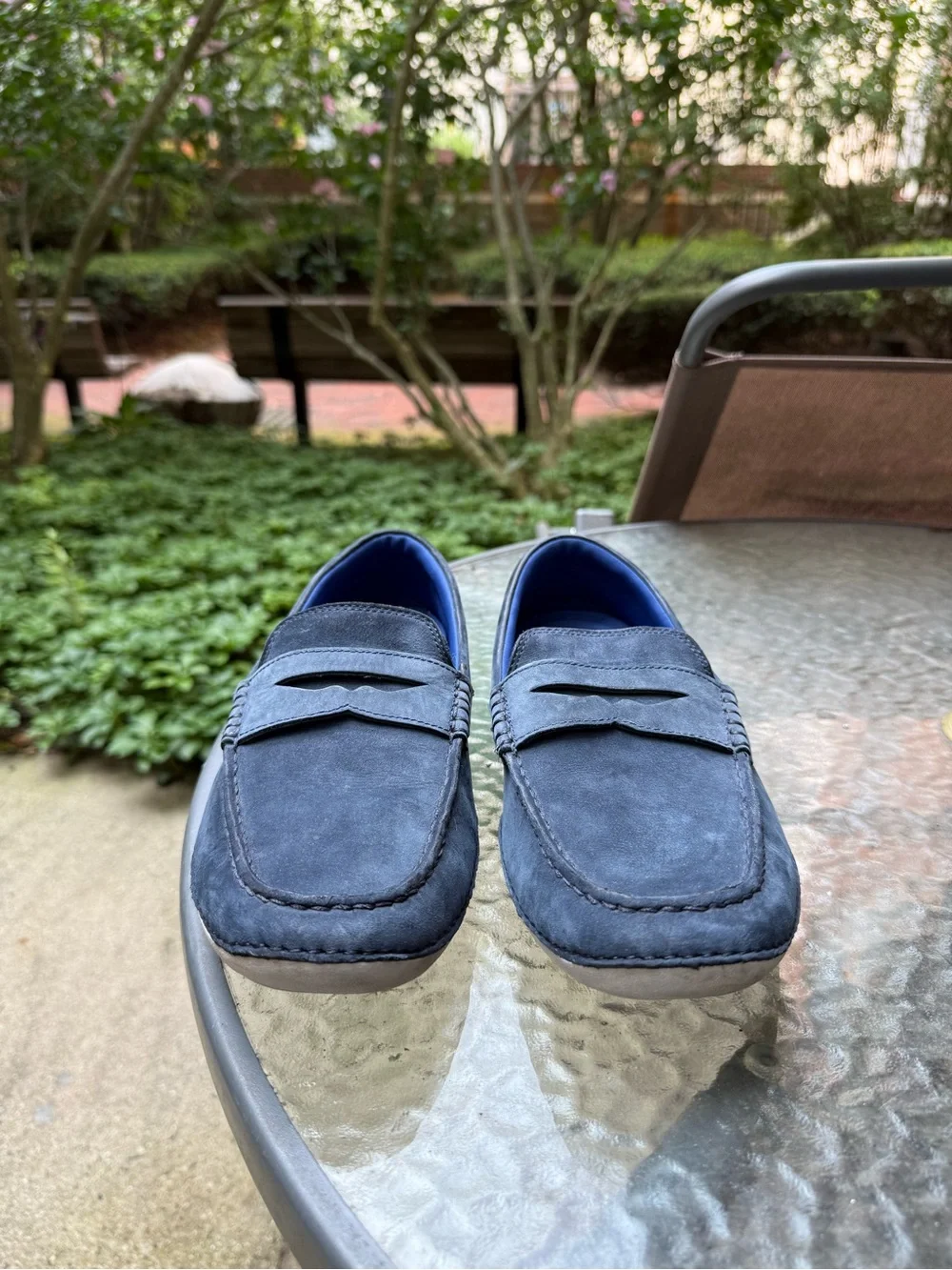 Cole Haan Navy Suede Penny Loafers